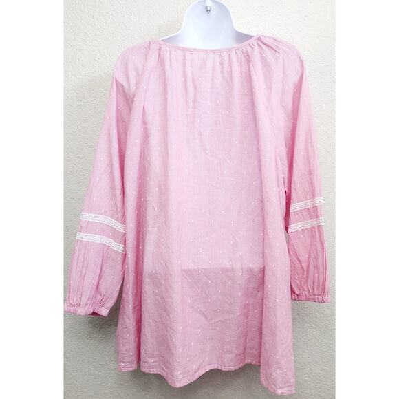 St John's Bay Pink Lace/Crochet Detail Peasant Top 1X Plus NWT Lightweight Soft - Picture 4 of 5
